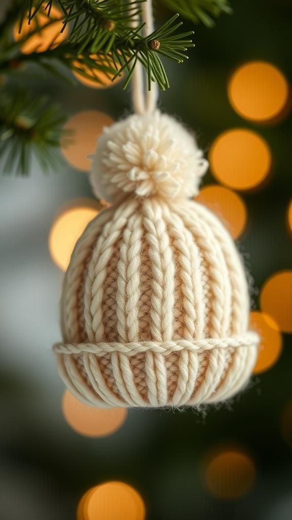 Tiny knitted cap with pom-pom and ribbed cuff