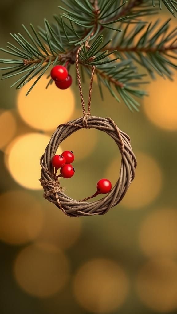 Twig miniature wreath with tiny berry accents