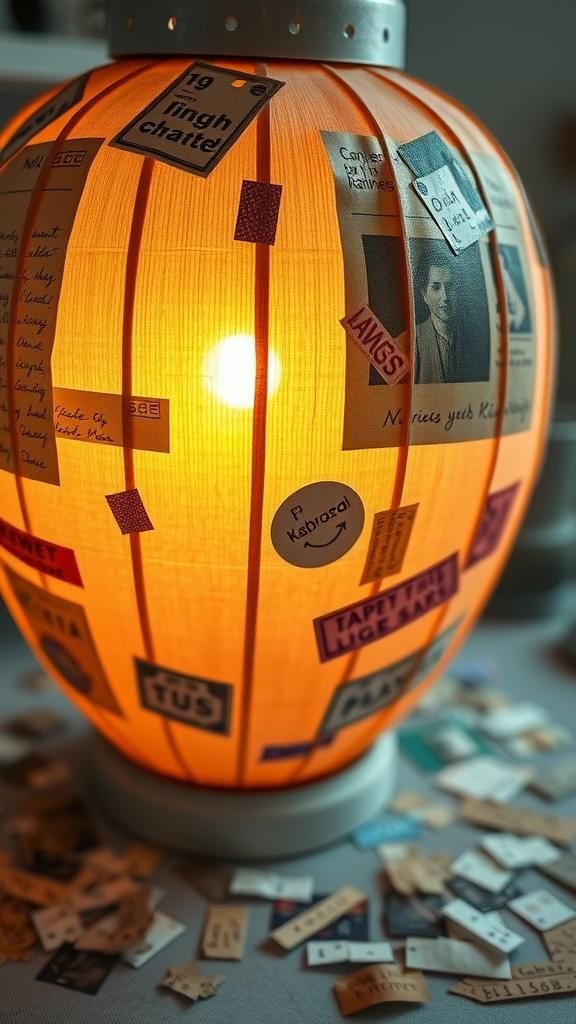 Collage memory lantern with layered ephemera