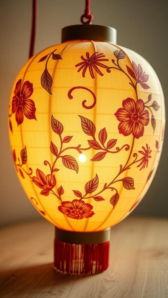 Embroidered-silk inspired lantern with stitched detail