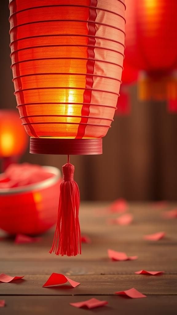 Traditional Red Cylinder Lantern with Paper Tassels