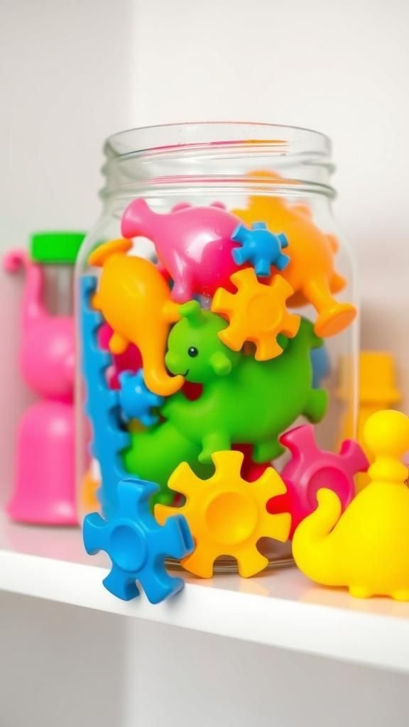 Child-friendly bath toy drying jar