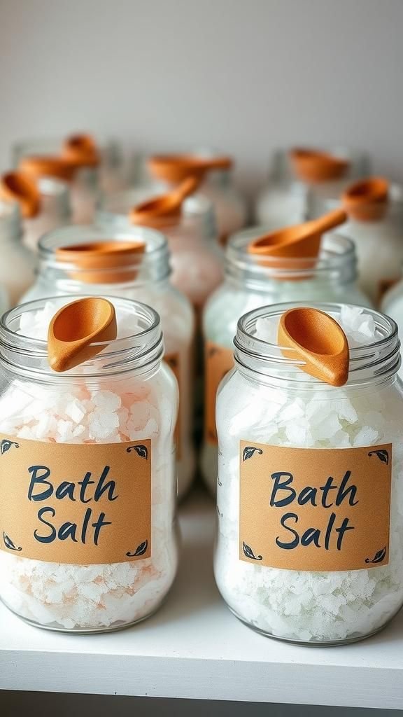Elegant bath salt jars with handwritten labels