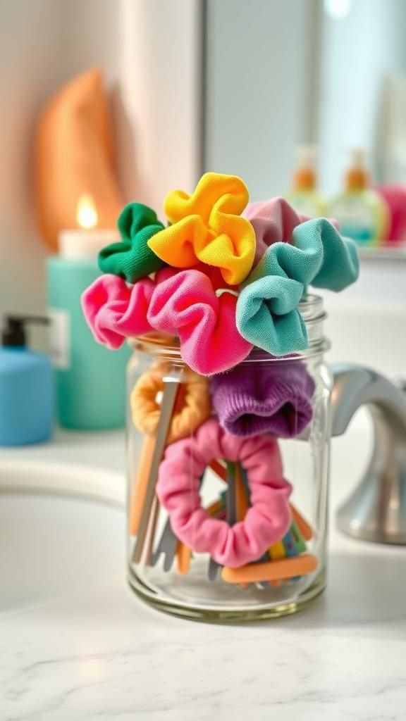 Hair accessory jar for scrunchies and clips