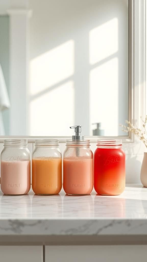 Soft ombré jars for a coordinated vanity