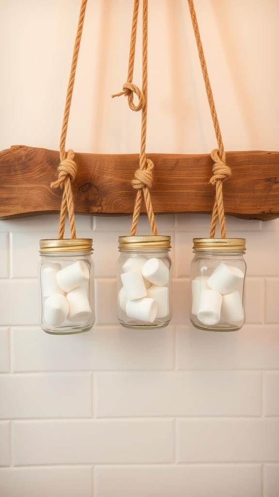 Wall-mounted jars with rope and plank