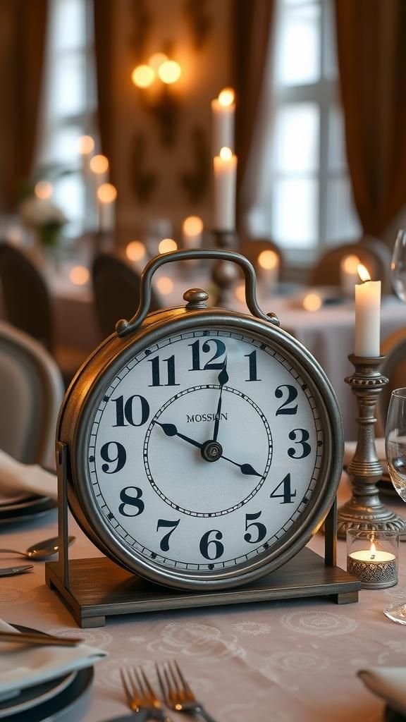 Clock-face centerpieces for a cheeky midnight tease