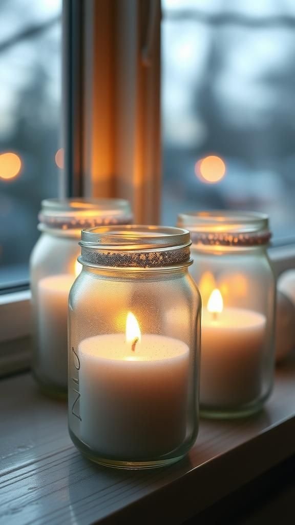 Frosted jar candle holders with glittery rims
