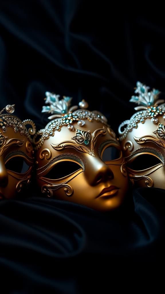 Handmade masquerade masks with metallic highlights