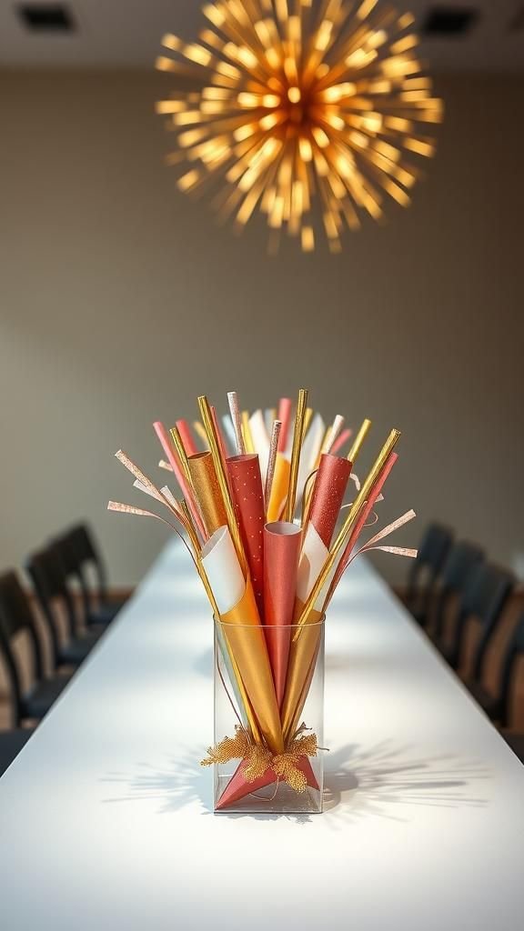 Mini fireworks centerpiece made from paper cones