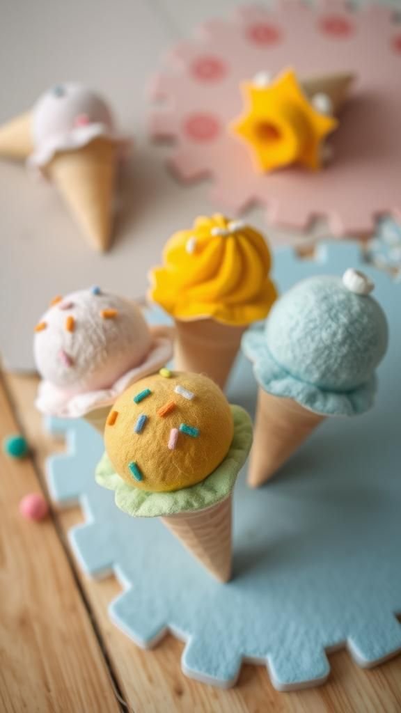 Felt Ice Cream Cone Play Food Set