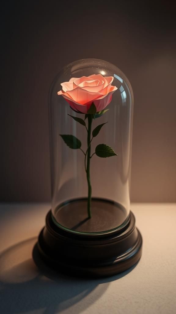 Glass dome preserved paper rose display centerpiece