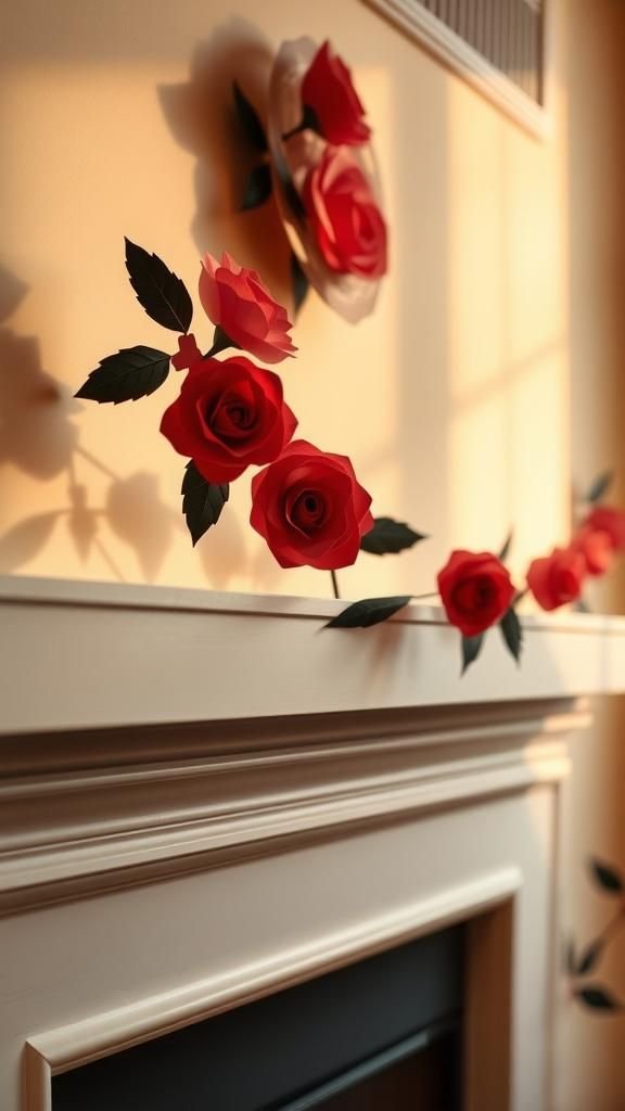 Paper silhouette garland of cascading rose shapes