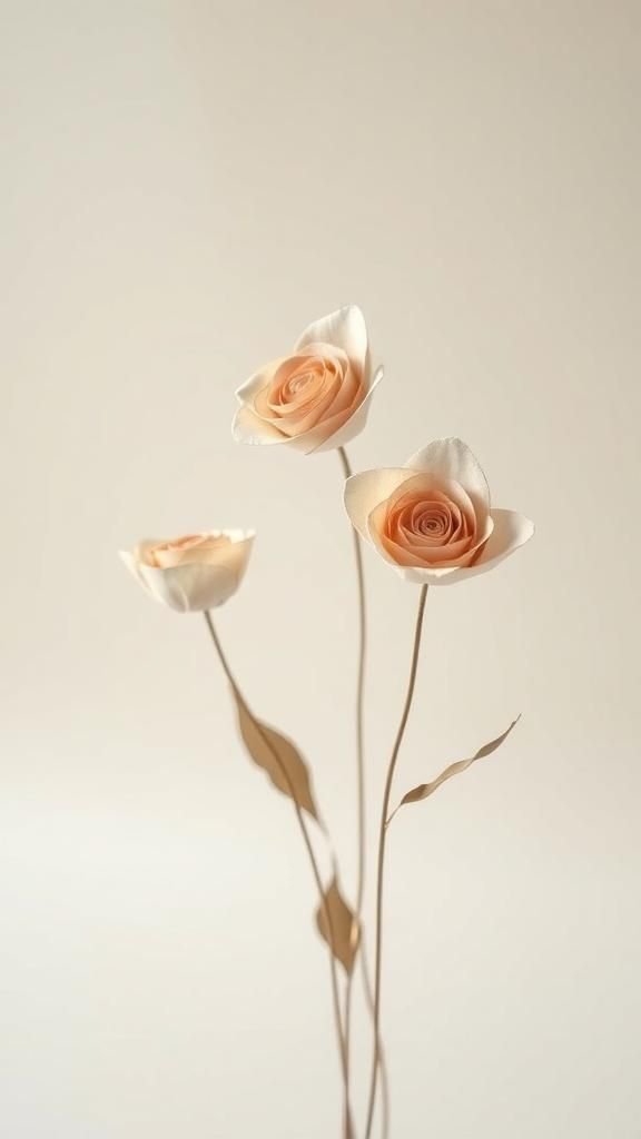 Rolled spiral roses on slender wire stems