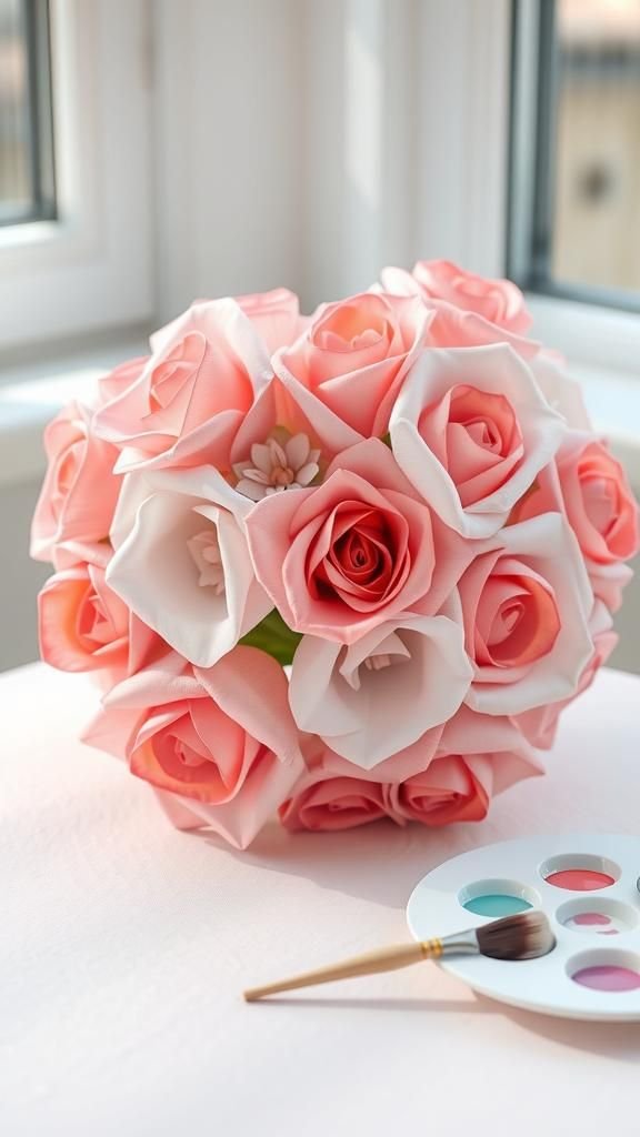 Watercolor-painted paper roses with soft color washes