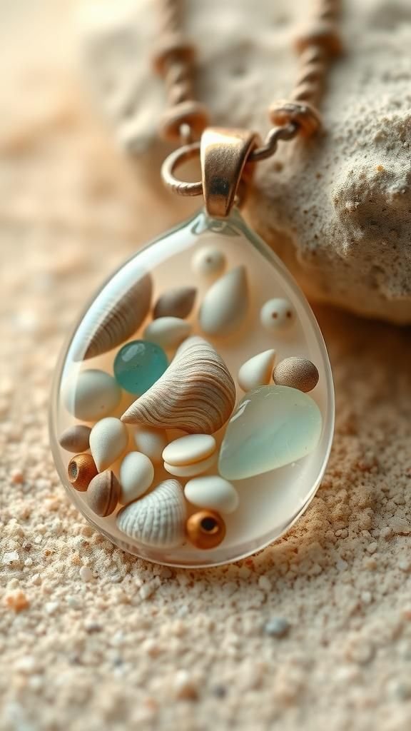 Encased shells and sea glass for coastal charm