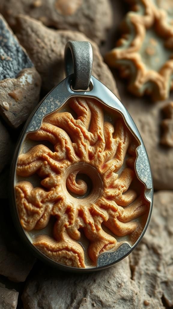 Fossil-look pendants with embedded textures