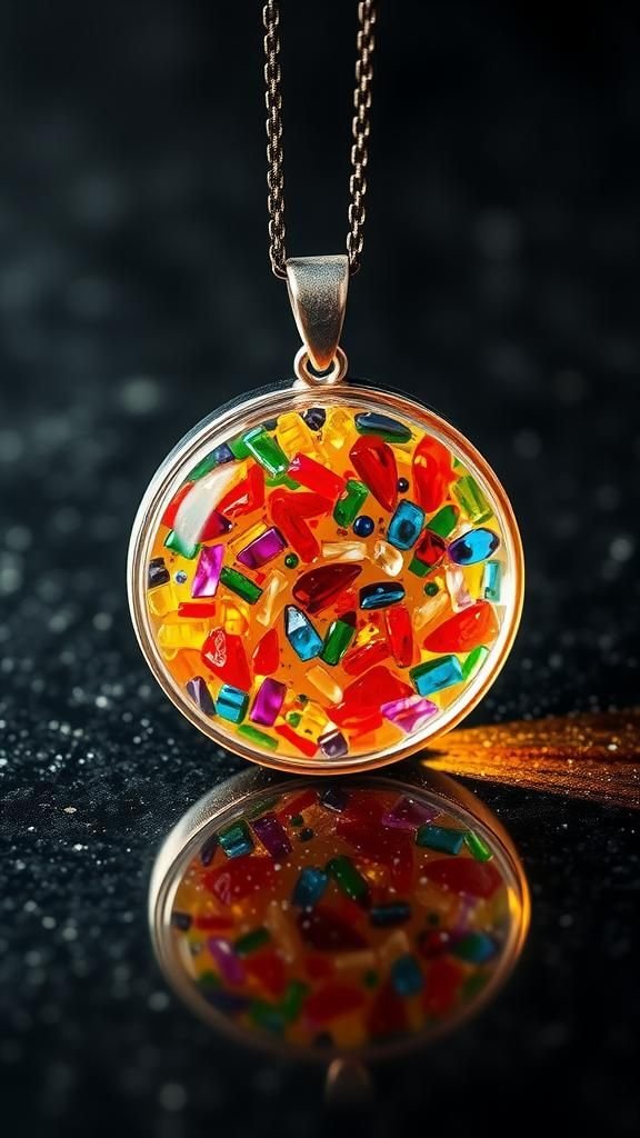 Kaleidoscope mosaic pendants with tiny fragments