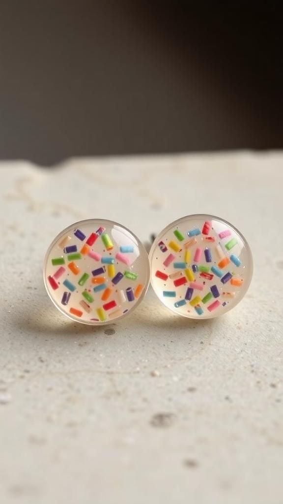 Resin terrazzo studs with colorful chip flecks
