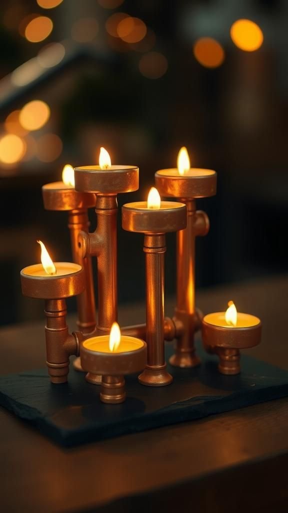 Copper pipe cluster with warm metallic sheen