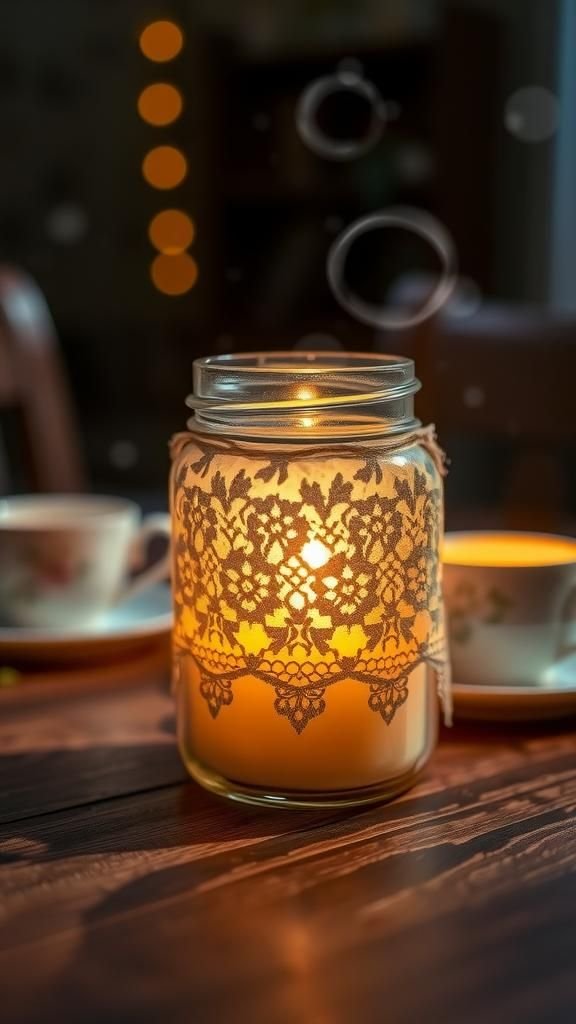 Mason jar with lace and tea-scented memory