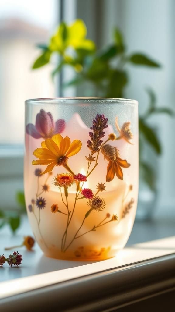Pressed flower resin votive with garden warmth