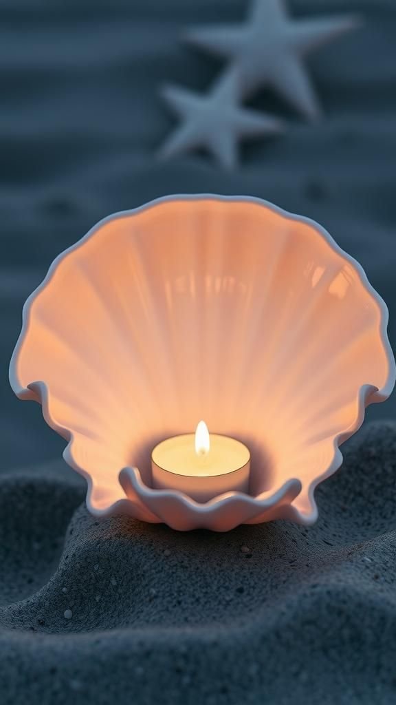 Seashell luminary evoking beachside evenings