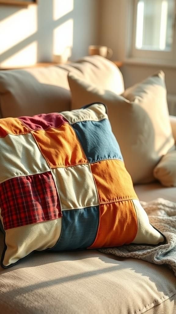 Patchwork pillow cover with playful scrappy squares