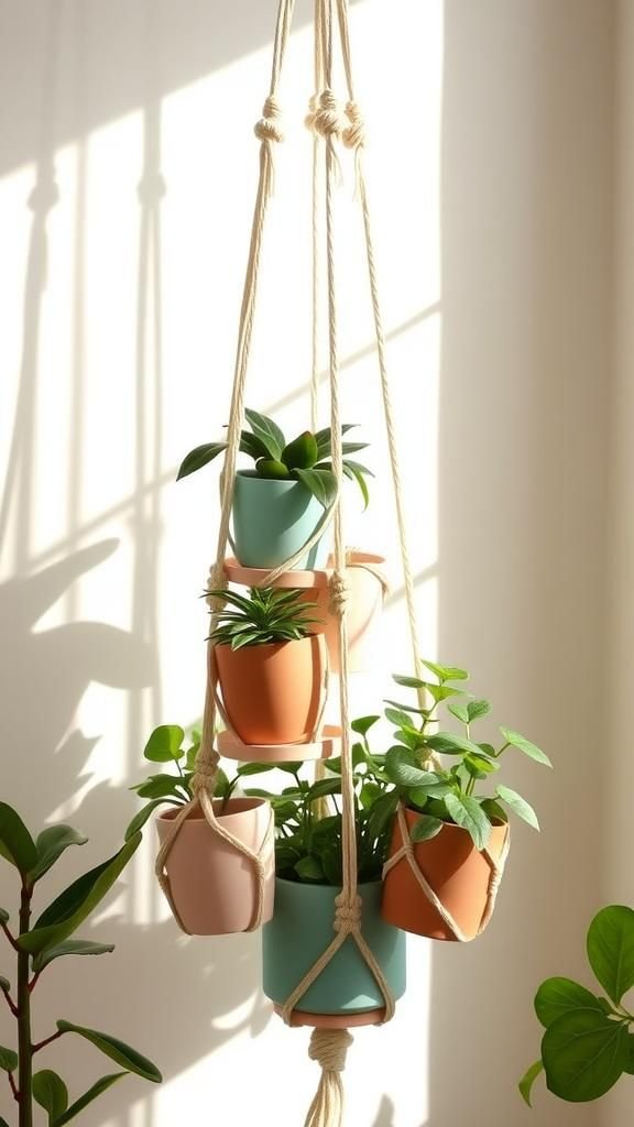 Layered pot hanger with tiered support rings