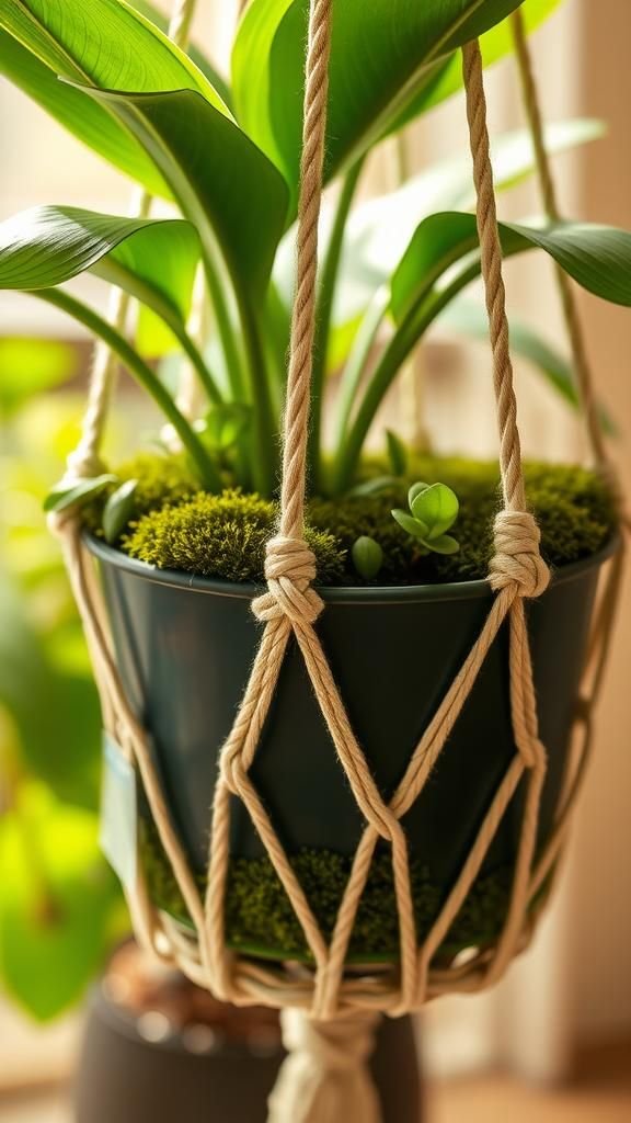 Pocket-style holder for moss-lined pots