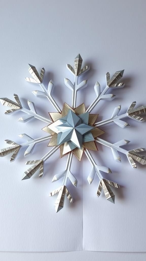 Mixed-media snowflake with metallic paper accents