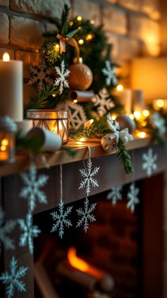 Snowflake garland that dances on a mantel
