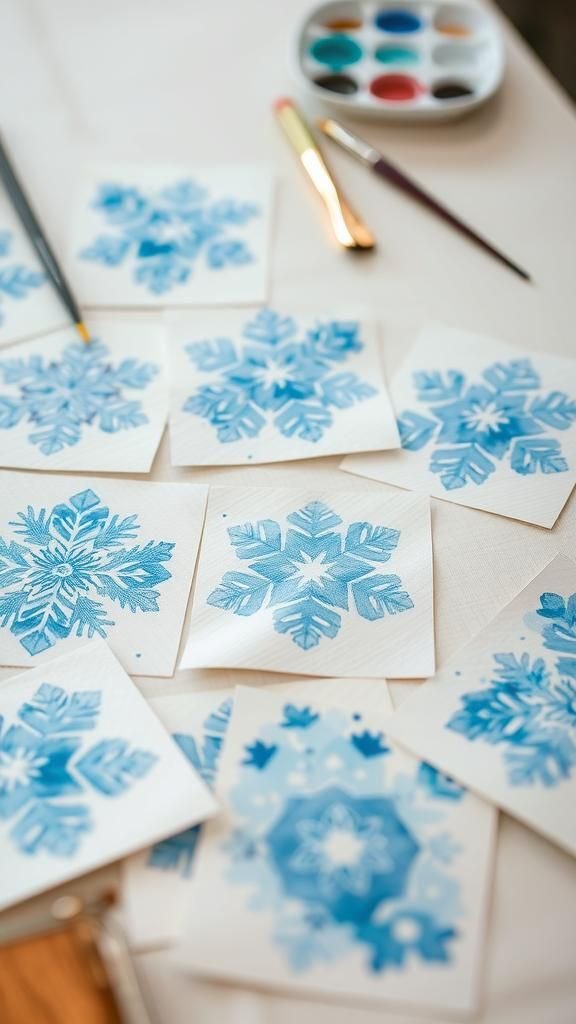 Watercolor wash snowflake cards with soft edges