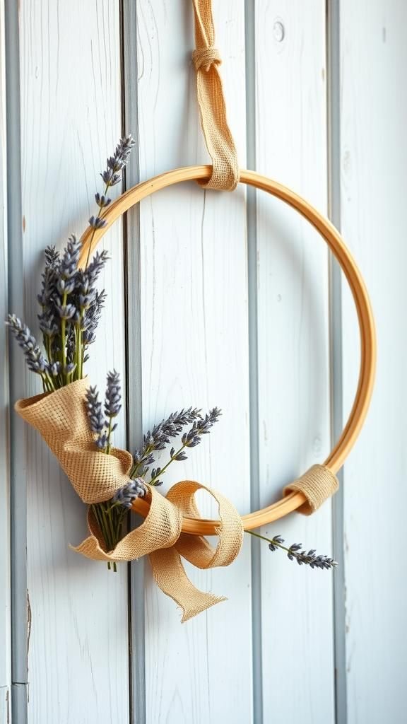 Dried lavender hoop with rustic burlap accents