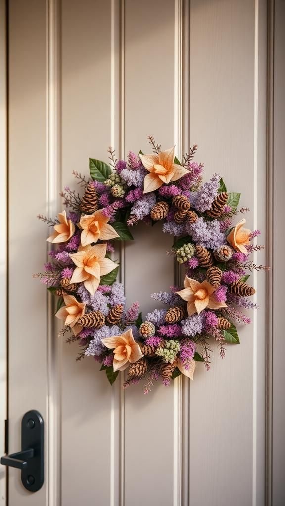 Heather and pinecone accents for unexpected texture