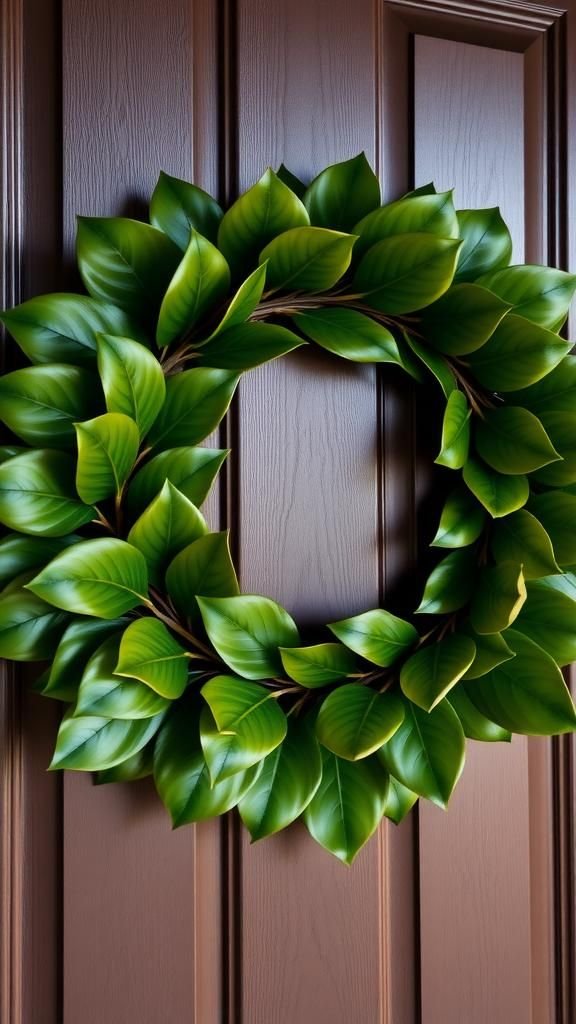 Magnolia leaf wreath with glossy deep green sheen