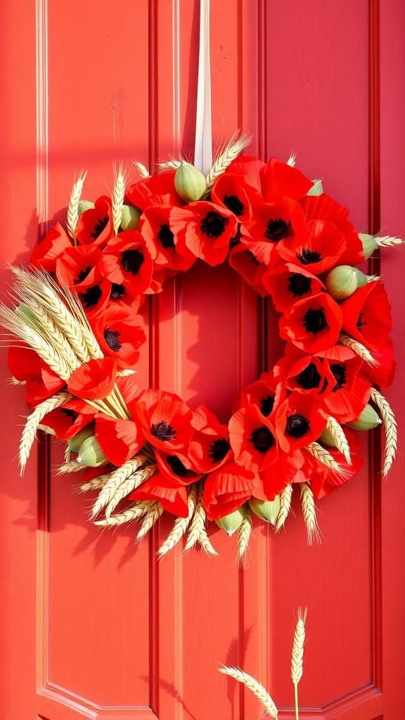 Poppy and wheat arrangement for rustic spring contrast