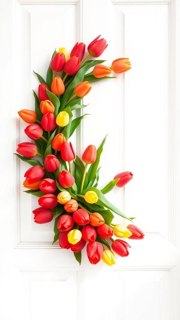 Tulip half-moon wreath bursting with bright color