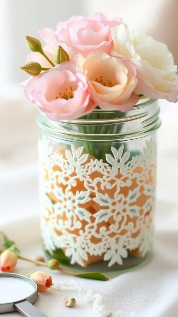 Lace-trimmed jars for a soft vintage feeling
