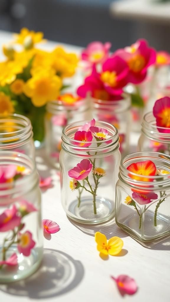 Mini meadow mason jars for a bright tabletop display