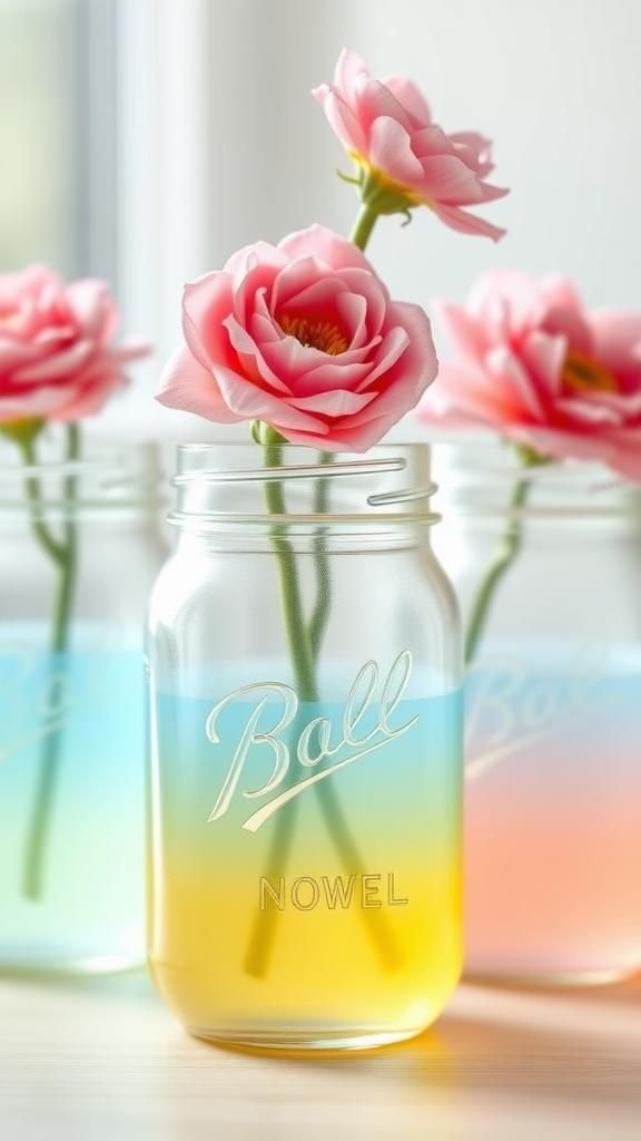 Ombre painted jars with layered spring hues