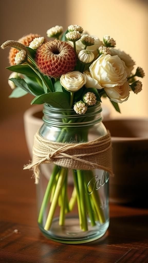 Rustic twine and burlap jar with country charm
