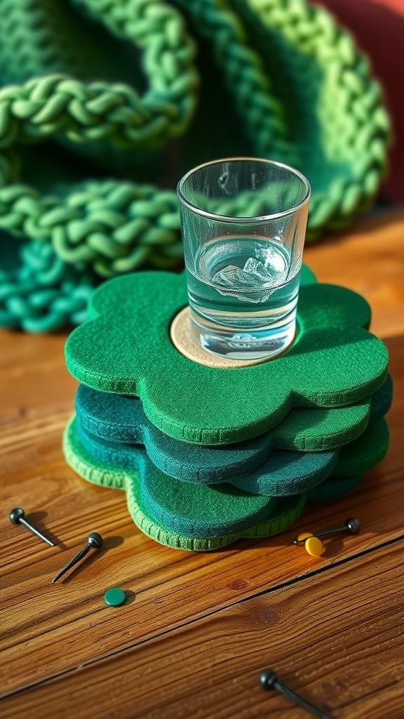 Felt shamrock coasters with stitched edges