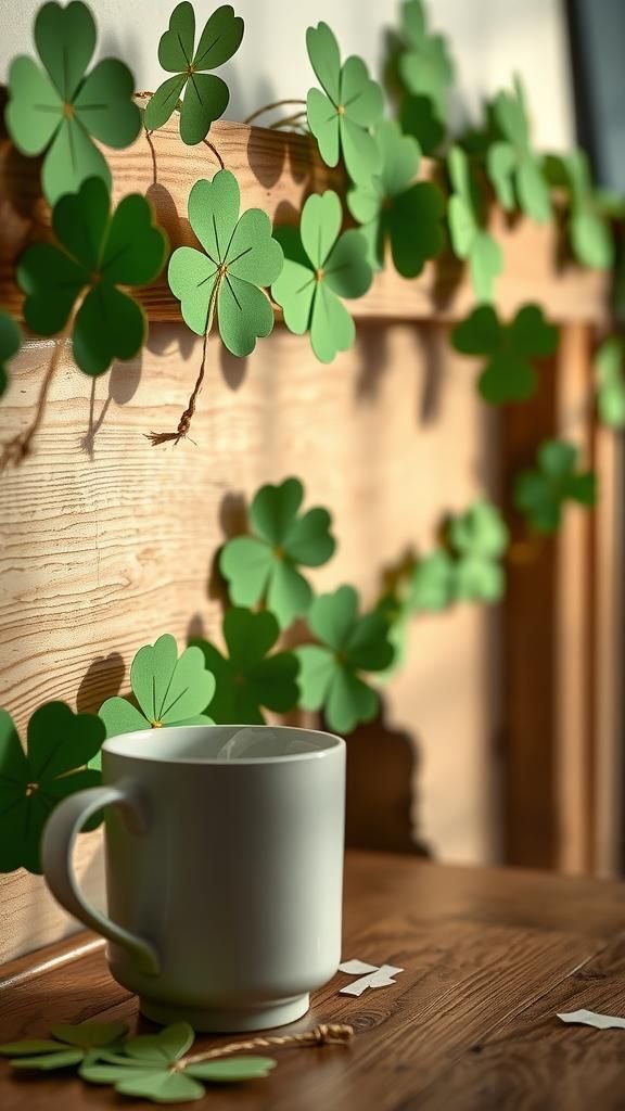 Paper shamrock garland with layered textures