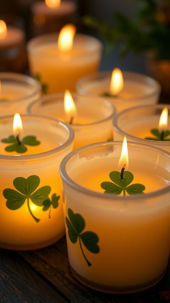 Shamrock candles with pressed leaf silhouettes