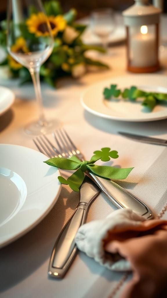 Shamrock cutlery wraps for festive place settings