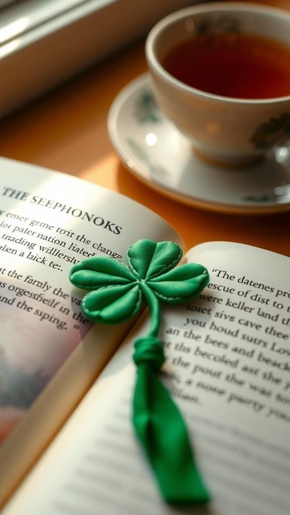 Shamrock embroidered bookmarks with soft threadwork