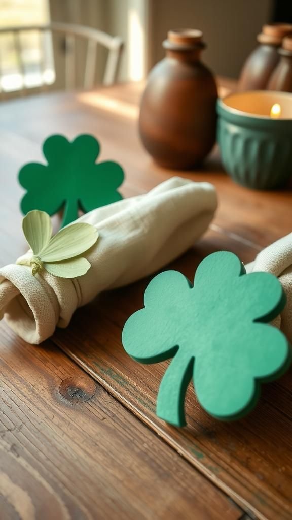 Shamrock napkin rings from upcycled materials