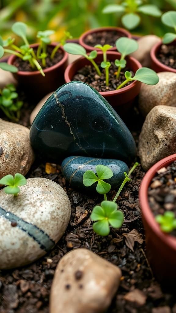 Shamrock painted rocks for garden pops