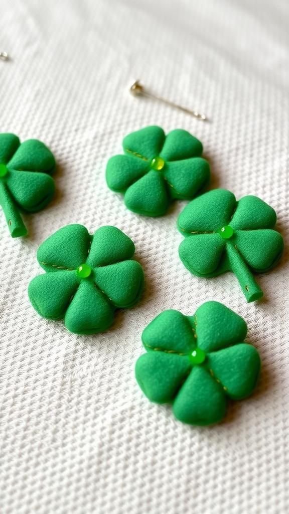 Shamrock pinned brooches from felt and beads